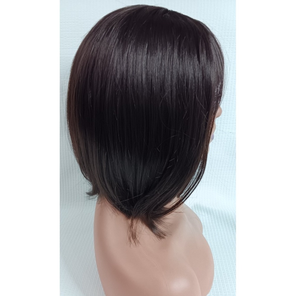 Women's breathable Cap synthetic Fiber Straight Dark Shiny Brown Bang hair wig - Picture 6 of 7